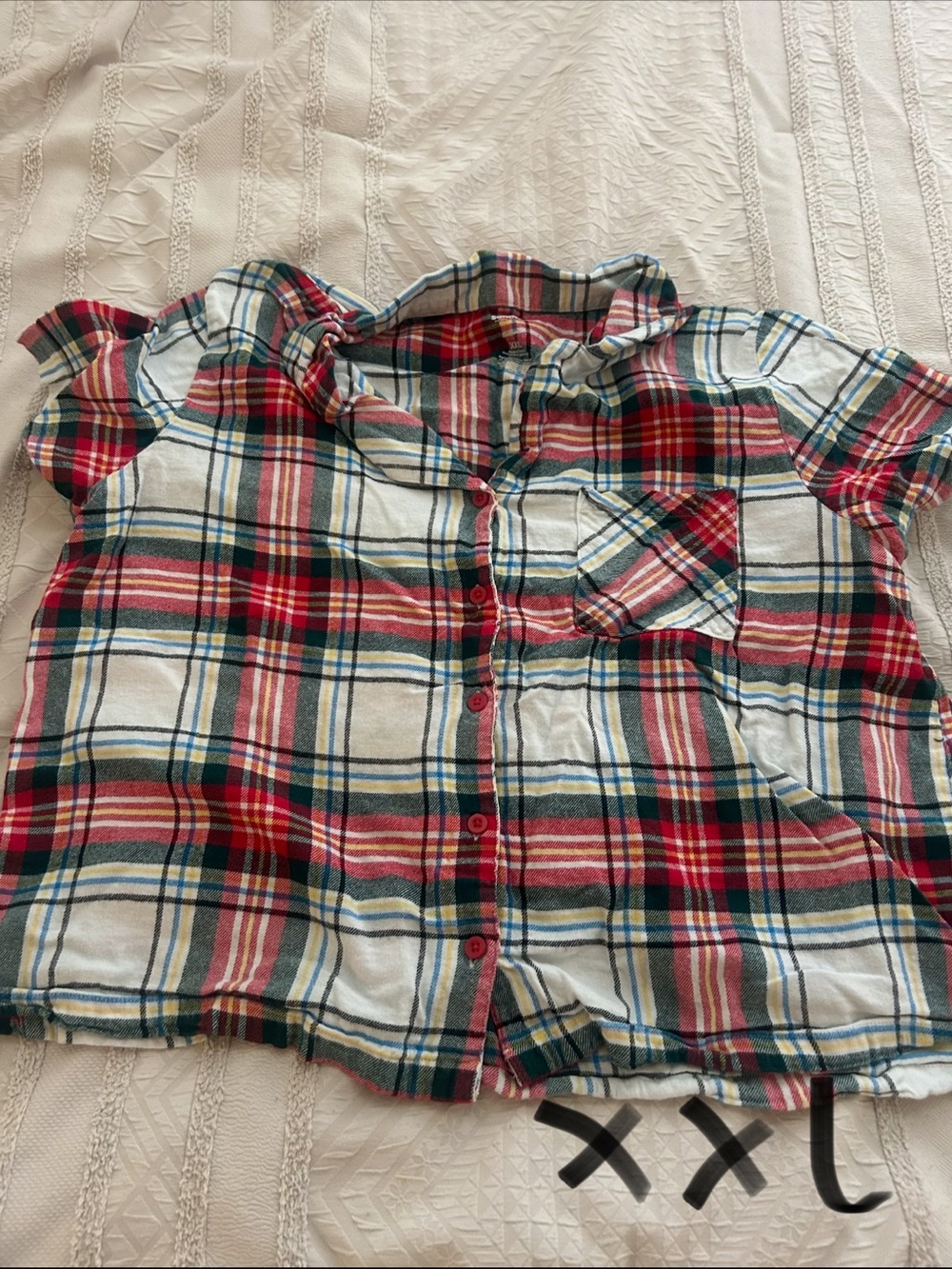 Sonoma Women’s Red Plaid Short-Sleeve Button-Up Shirt and shorts PJ Set